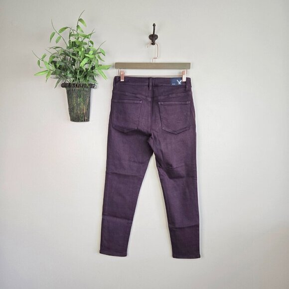 AE 8 Hi Rise Jegging Crop Purple Skinny Super Stretch Jeans American Eagle - Picture 1 of 15